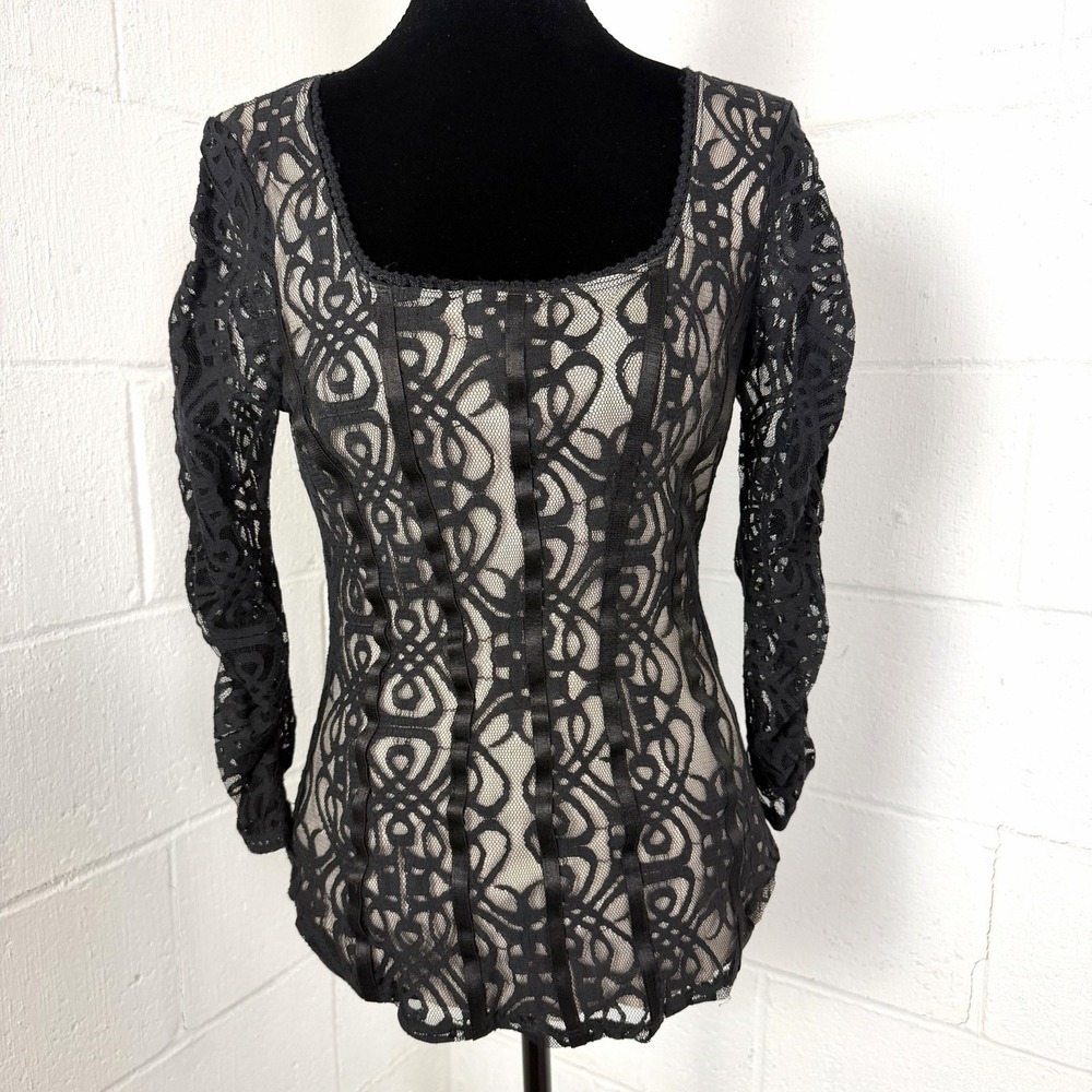 Venus Womens Corset Lace Top SZ XS/S Sheer Square Neck Indie Sleaze Renaissance